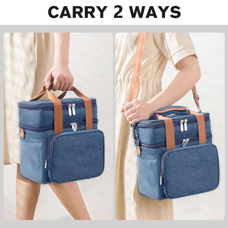 Double Layer Insulated Lunch Bag Large Capacity Food Cooler Bag with Shoulder Strap(Grey)
