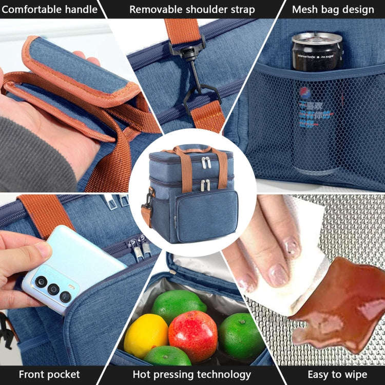 Double Layer Insulated Lunch Bag Large Capacity Food Cooler Bag with Shoulder Strap(Grey)