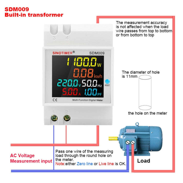 SINOTIMER SDM009 Din Rail Single-Phase Voltage Current Frequency Power Factor Electricity Multifu...