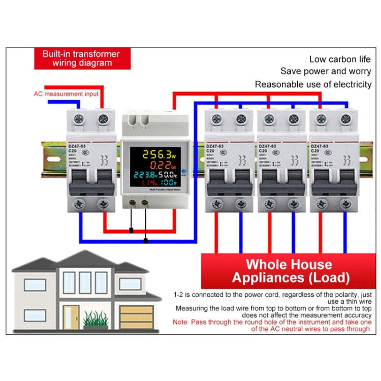 SINOTIMER SDM009 Din Rail Single-Phase Voltage Current Frequency Power Factor Electricity Multifu...