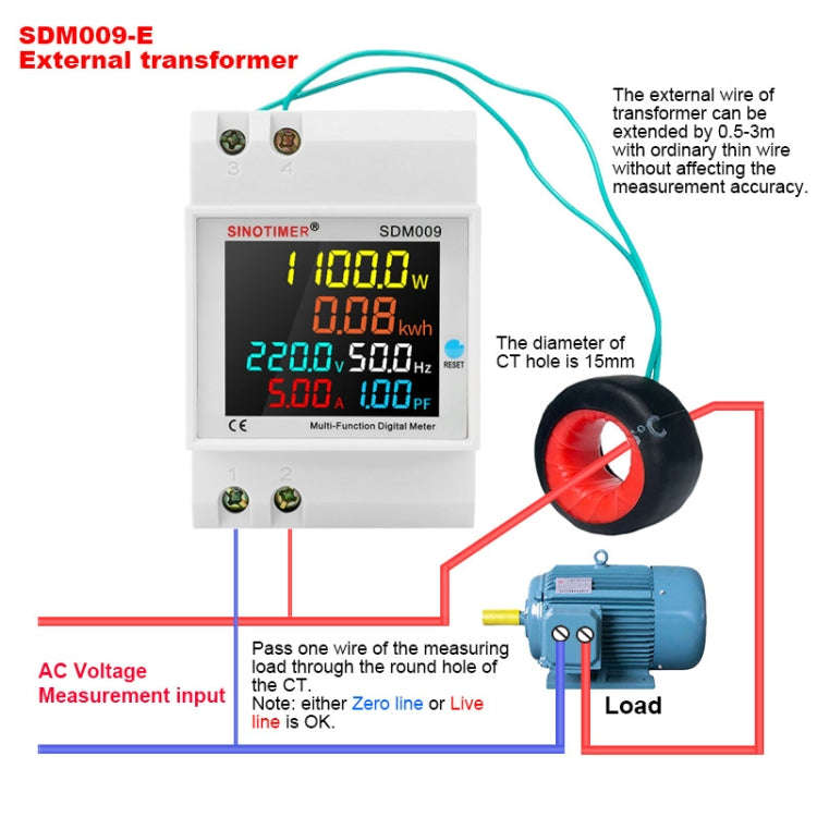 SINOTIMER SDM009 Din Rail Single-Phase Voltage Current Frequency Power Factor Electricity Multifu...