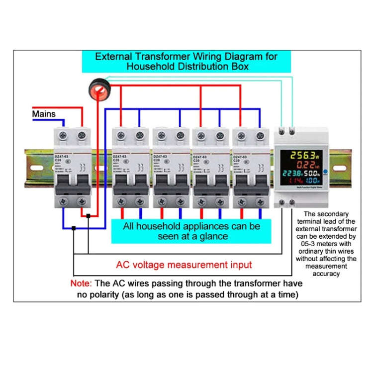 SINOTIMER SDM009 Din Rail Single-Phase Voltage Current Frequency Power Factor Electricity Multifu...