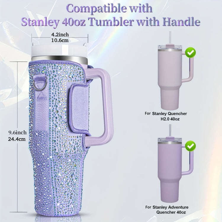 For Stanley 40oz Cup Hot Diamond Cover Neoprene Insulated Portable Bottle Cover(Pink)