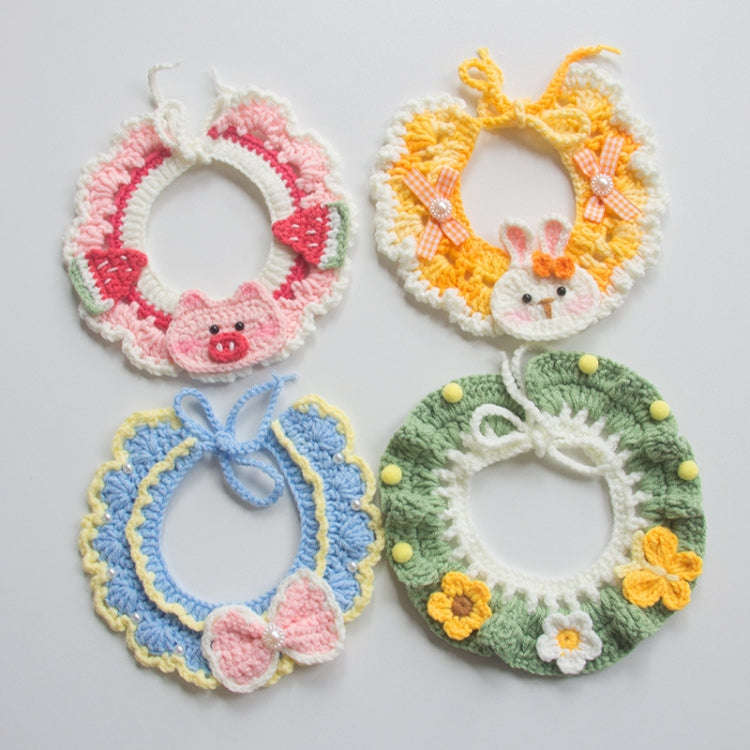 Cats Dog Cute Knitted Collar Woolen Collar Handmade Scarf For Photo Decoration, Style: Bow Rabbit(L)
