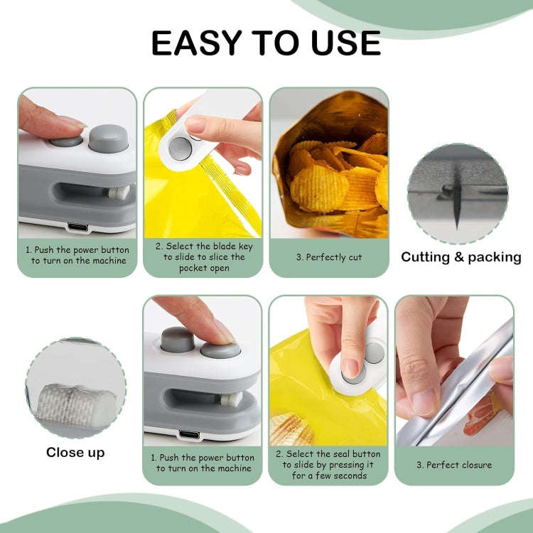 2 In 1 Vacuum Sealing Machine Portable Pressure Plastic Bag Sealing Device With Cutter(White)
