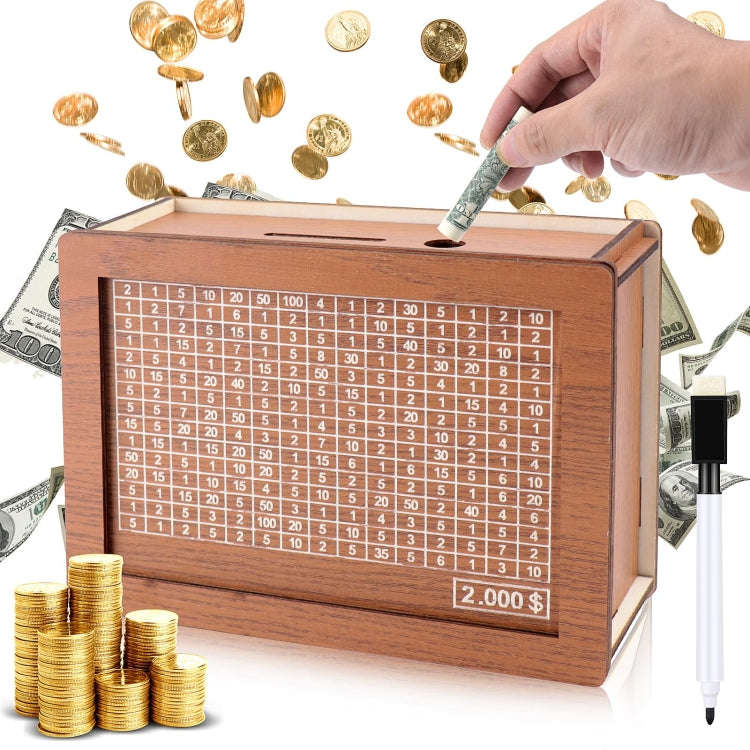 Wooden Money Box Piggy Bank With Counter Home Library Decoration, Spec: Light Brown 2000 Euros