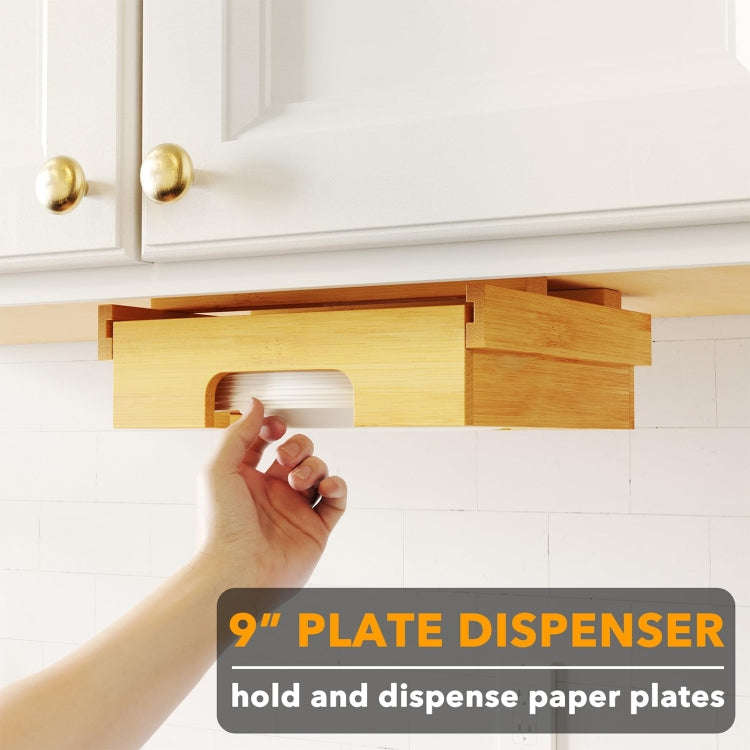 9-inch Paper Plate Dispenser Under Cabinet Bamboo Plates Holder Kitchen Storage Rack 24 x 26.5 x ...