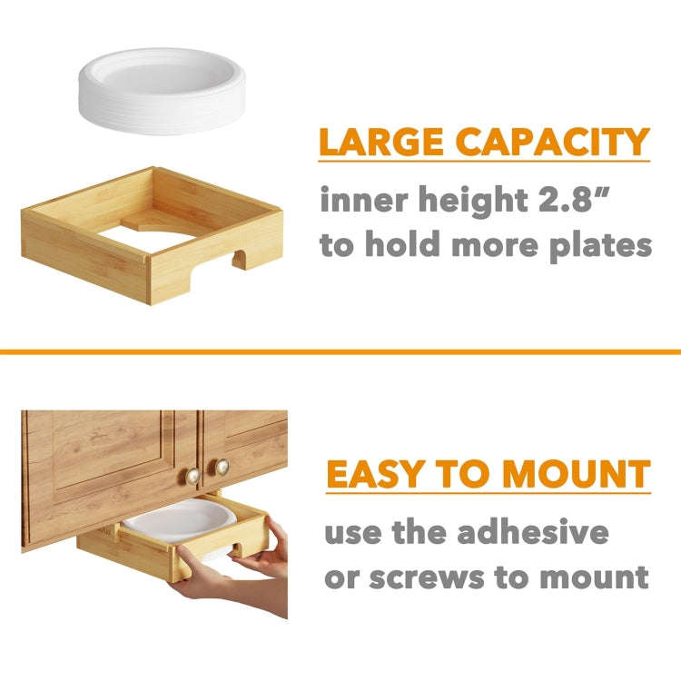 9-inch Paper Plate Dispenser Under Cabinet Bamboo Plates Holder Kitchen Storage Rack 24 x 26.5 x ...