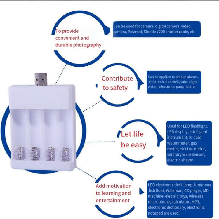 Fast USB 4 Slot Battery Charger AA/AAA Rechargeable Battery Universal Four Slot Charging Box, Mod...