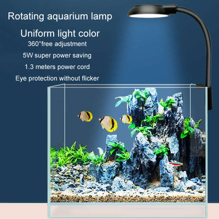 5W Fish Tank LED Clip Light USB Plug Lighting Aquarium Translucent Aquatic Plants Lamp(White)