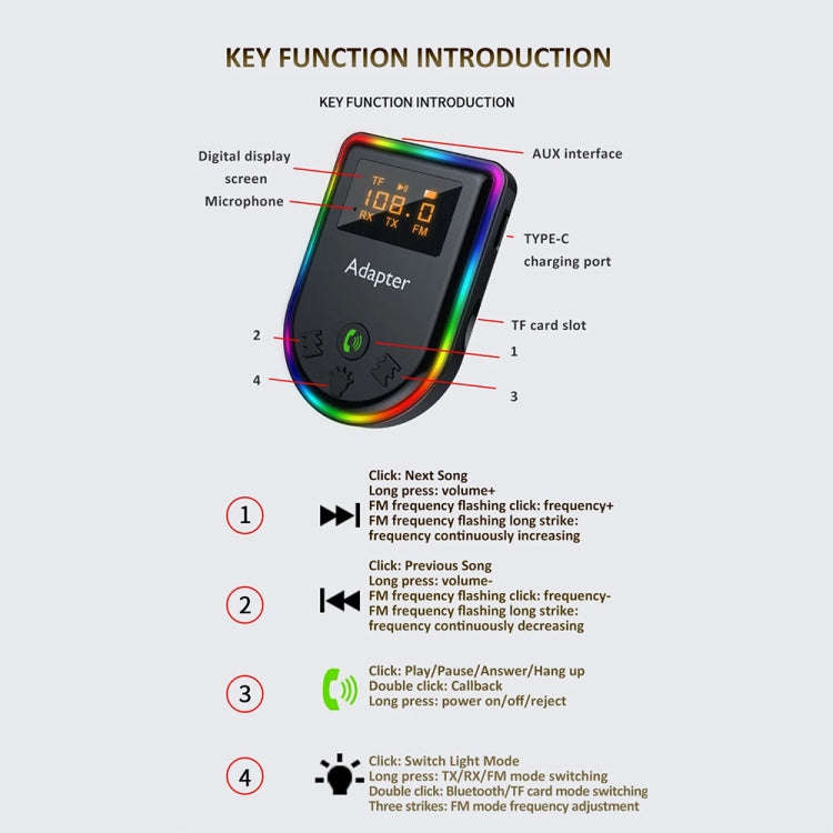 Q7 LED Digital Display Car Bluetooth Receiver HIFI Sound Quality Wireless Audio Adapter