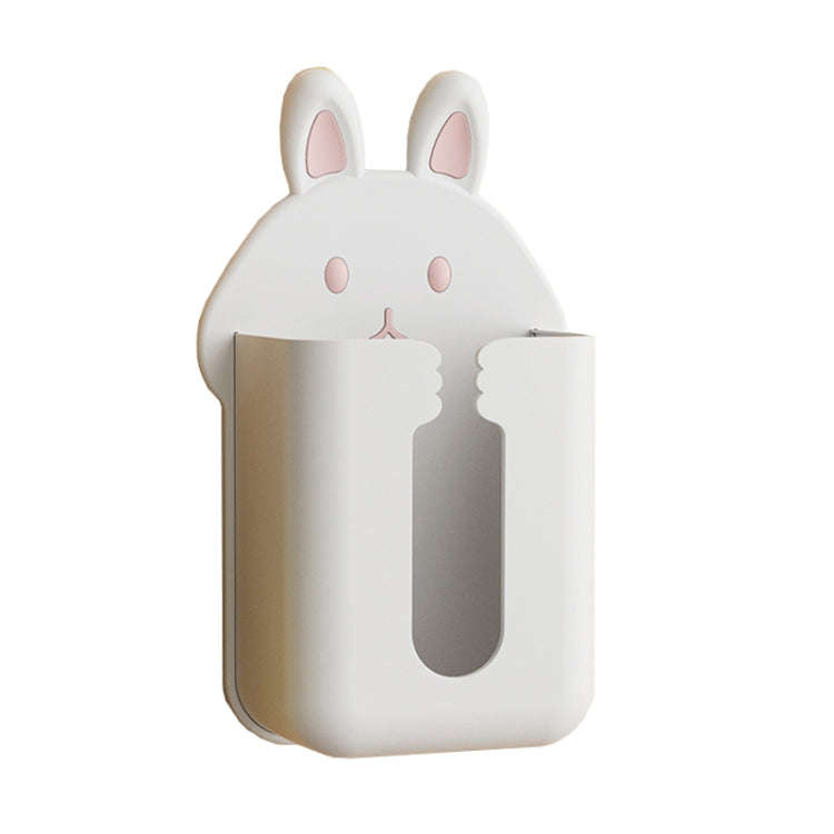 Bathroom Wall Mounted Tissue Box Kitchen Cartoon Rabbit Washcloth Organizer(White)