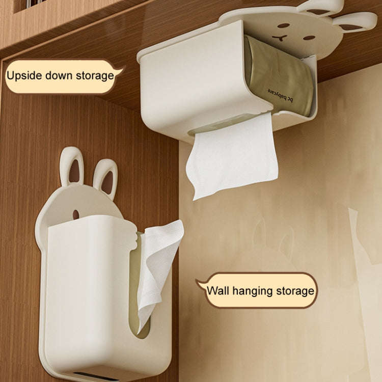 Bathroom Wall Mounted Tissue Box Kitchen Cartoon Rabbit Washcloth Organizer(Beige)