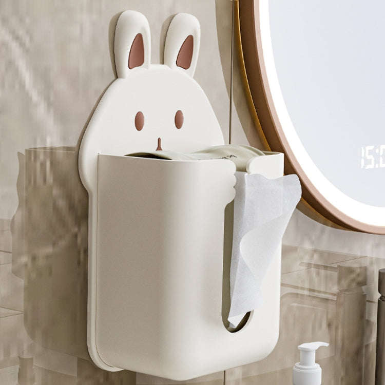 Bathroom Wall Mounted Tissue Box Kitchen Cartoon Rabbit Washcloth Organizer(White)