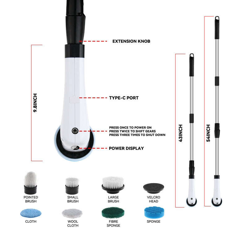 Cordless Electric Spin Scrubber Extension Handle with 7 Replacement Heads(Rose Gold)