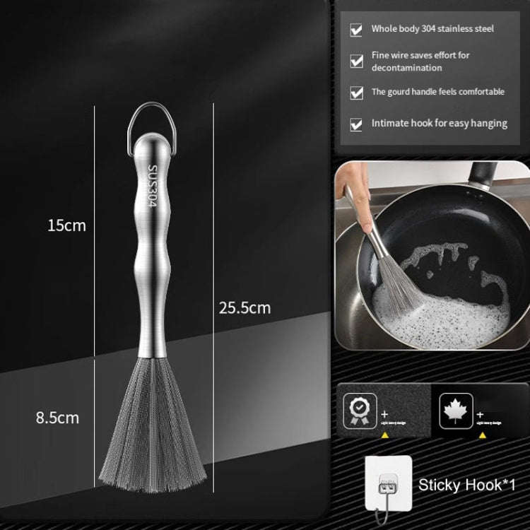 304 Thickened Lengthened Steel Wire Pot Brush Stainless Steel Cleaning Brush For Kitchen(With Hook)