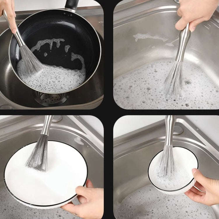 304 Thickened Lengthened Steel Wire Pot Brush Stainless Steel Cleaning Brush For Kitchen(With Hook)