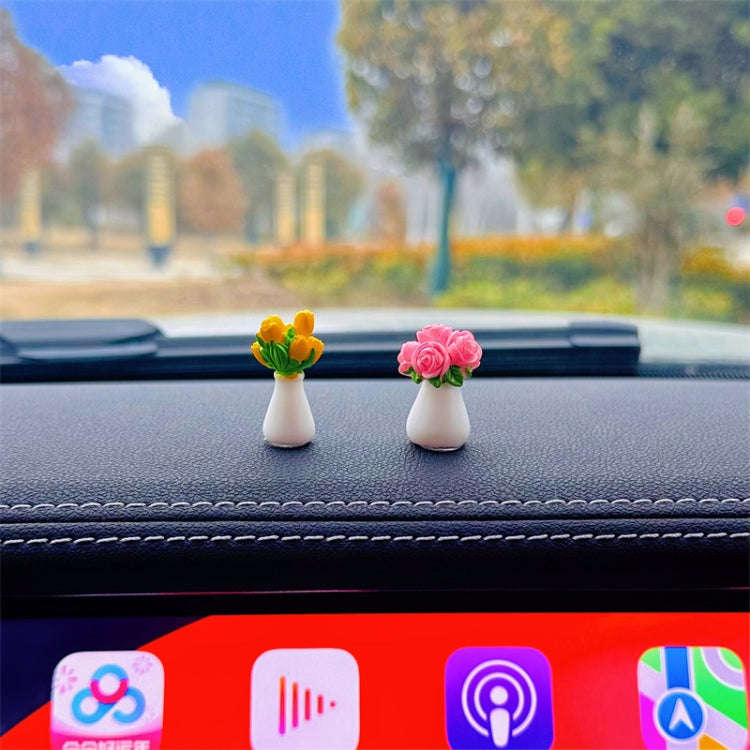 Simulated Potted Car Rearview Mirror Center Console Decorative Ornaments(6pcs /Set)