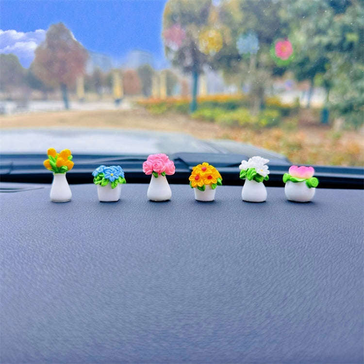 Simulated Potted Car Rearview Mirror Center Console Decorative Ornaments(6pcs /Set)