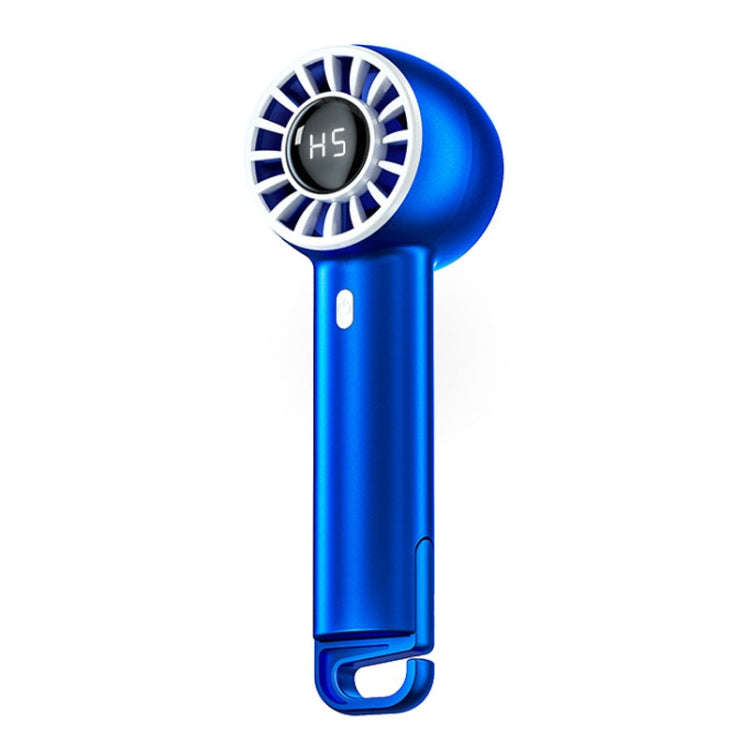 USB Charging Digital Display Handheld Turbo Fan Portable Foldable Buckle Small Fan(Blue)