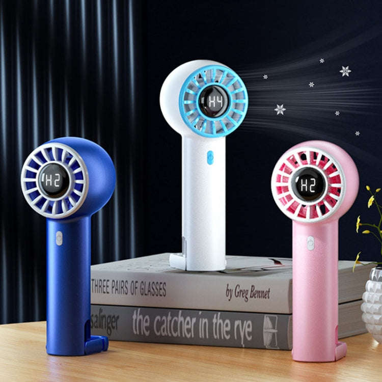 USB Charging Digital Display Handheld Turbo Fan Portable Foldable Buckle Small Fan(White)