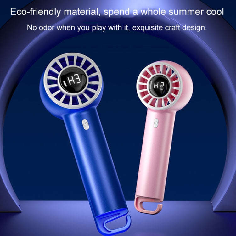 USB Charging Digital Display Handheld Turbo Fan Portable Foldable Buckle Small Fan(White)