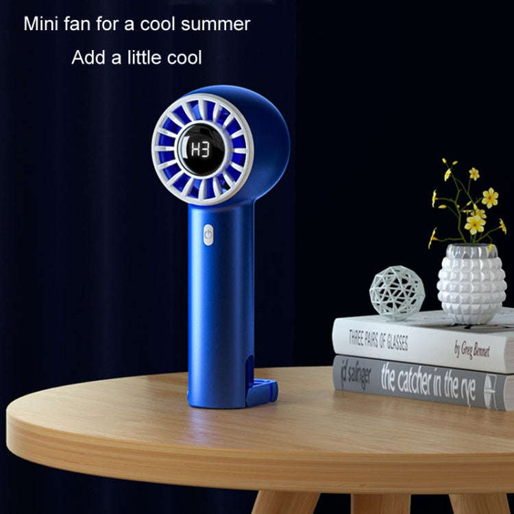 USB Charging Digital Display Handheld Turbo Fan Portable Foldable Buckle Small Fan(Blue)