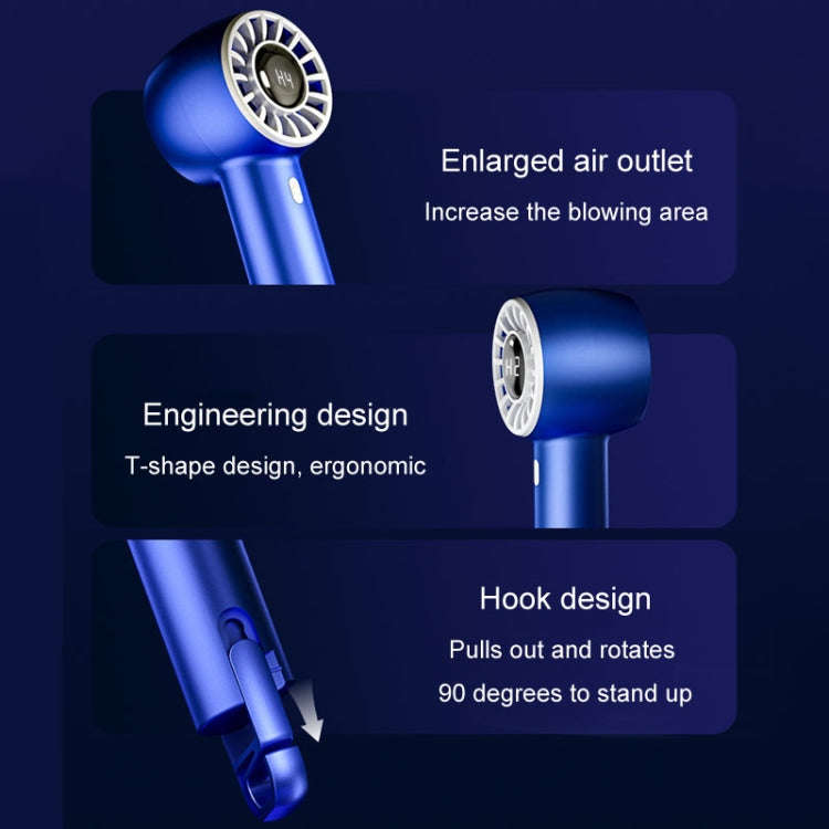 USB Charging Digital Display Handheld Turbo Fan Portable Foldable Buckle Small Fan(Blue)