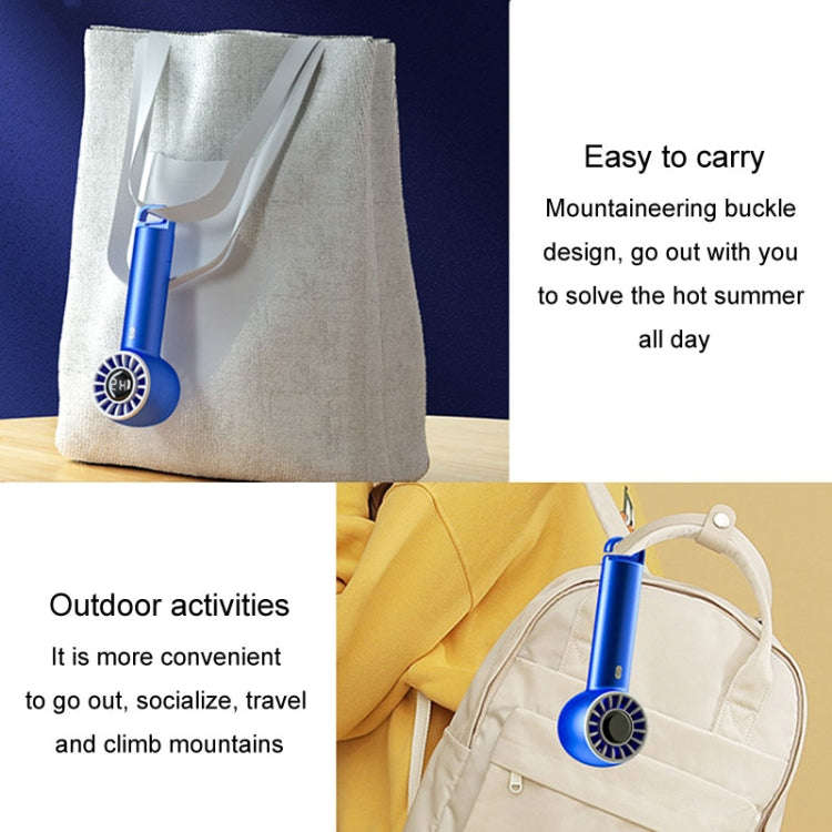 USB Charging Digital Display Handheld Turbo Fan Portable Foldable Buckle Small Fan(White)