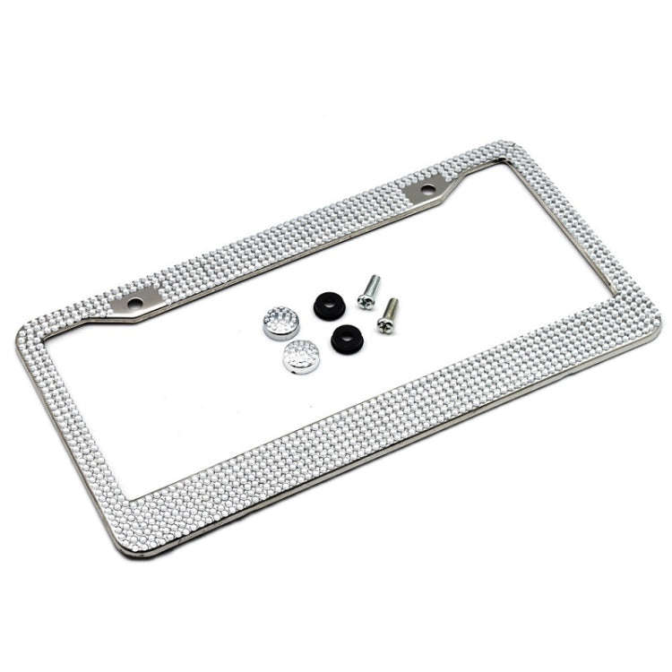 US Standard Stainless Steel License Plate Modified Frame With Diamonds, Color: Round Hole White D...