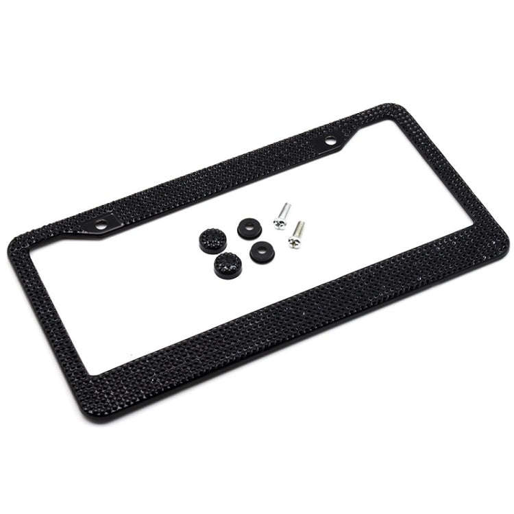 US Standard Stainless Steel License Plate Modified Frame With Diamonds, Color: Round Hole Black D...