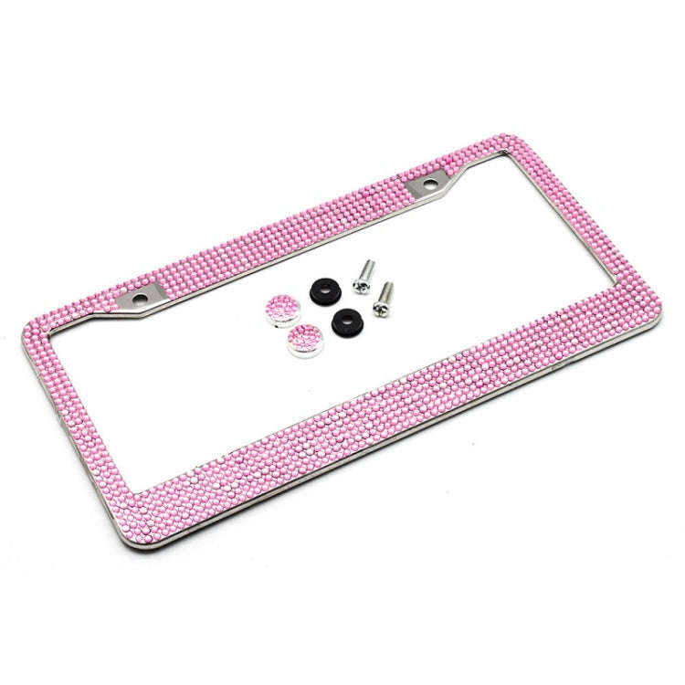 US Standard Stainless Steel License Plate Modified Frame With Diamonds, Color: Round Hole Pink Di...