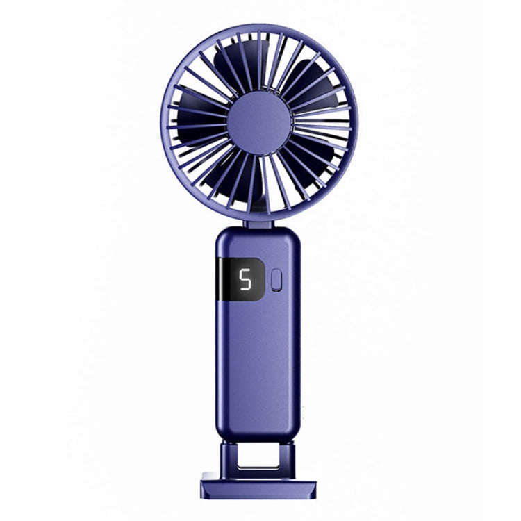 Portable Digital Display Hanging Neck Mute Small Fan USB Charging Handheld Foldable Fan(Blue)