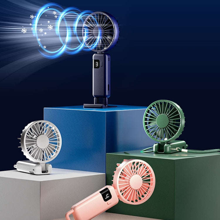 Portable Digital Display Hanging Neck Mute Small Fan USB Charging Handheld Foldable Fan(Blue)
