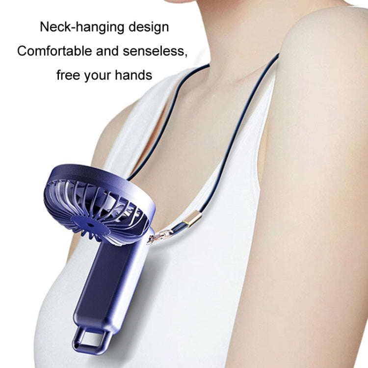 Portable Digital Display Hanging Neck Mute Small Fan USB Charging Handheld Foldable Fan(Blue)