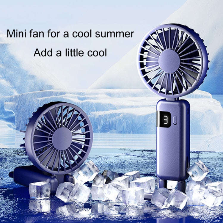 Portable Digital Display Hanging Neck Mute Small Fan USB Charging Handheld Foldable Fan(Blue)