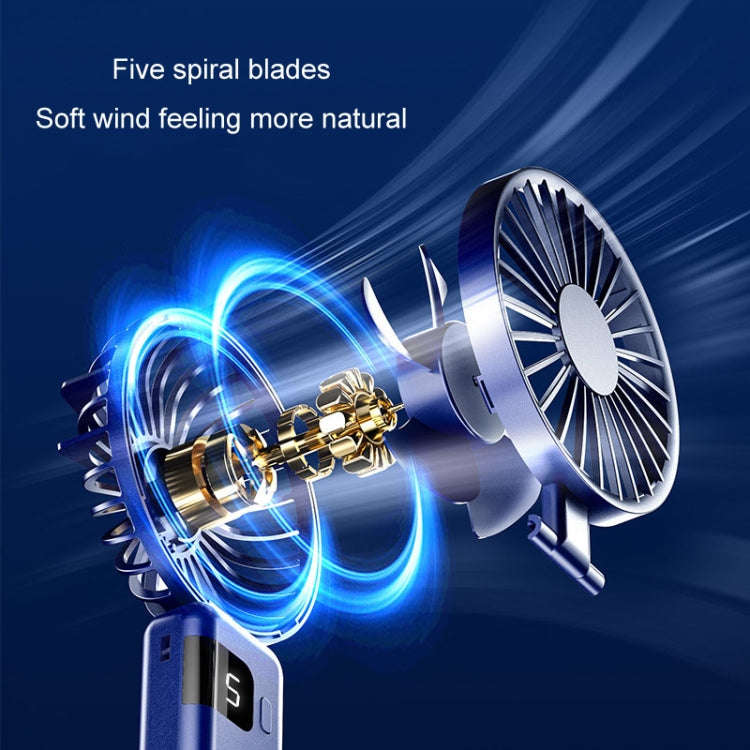 Portable Digital Display Hanging Neck Mute Small Fan USB Charging Handheld Foldable Fan(Blue)