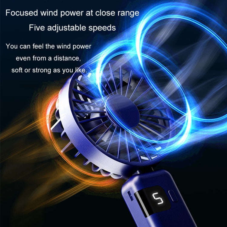 Portable Digital Display Hanging Neck Mute Small Fan USB Charging Handheld Foldable Fan(Blue)