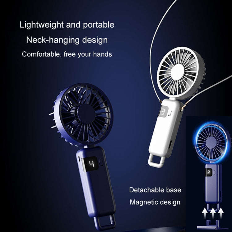 Portable Digital Display Hanging Neck Mute Small Fan USB Charging Handheld Foldable Fan(Blue)