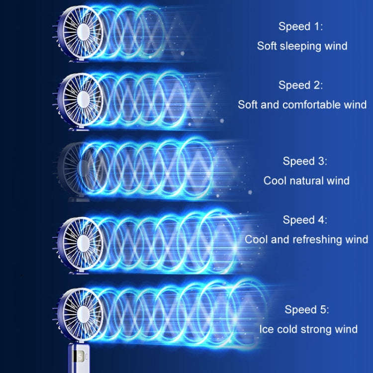 Portable Digital Display Hanging Neck Mute Small Fan USB Charging Handheld Foldable Fan(Blue)