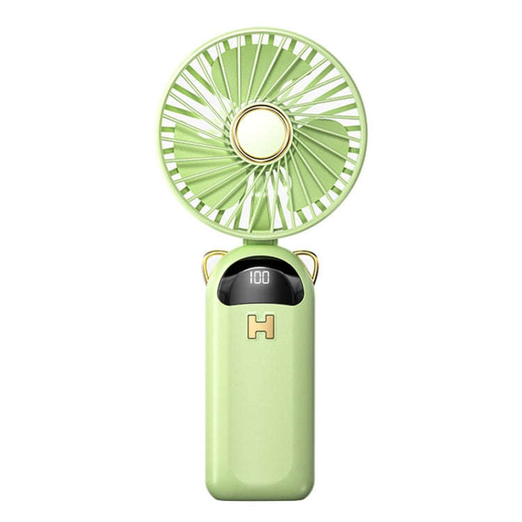 Foldable Digital Display USB Charging Fan Handheld Mute Hanging Neck Outdoor Small Fan(Green)