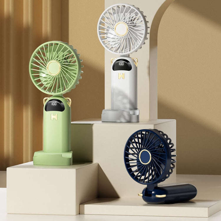 Foldable Digital Display USB Charging Fan Handheld Mute Hanging Neck Outdoor Small Fan(Blue)