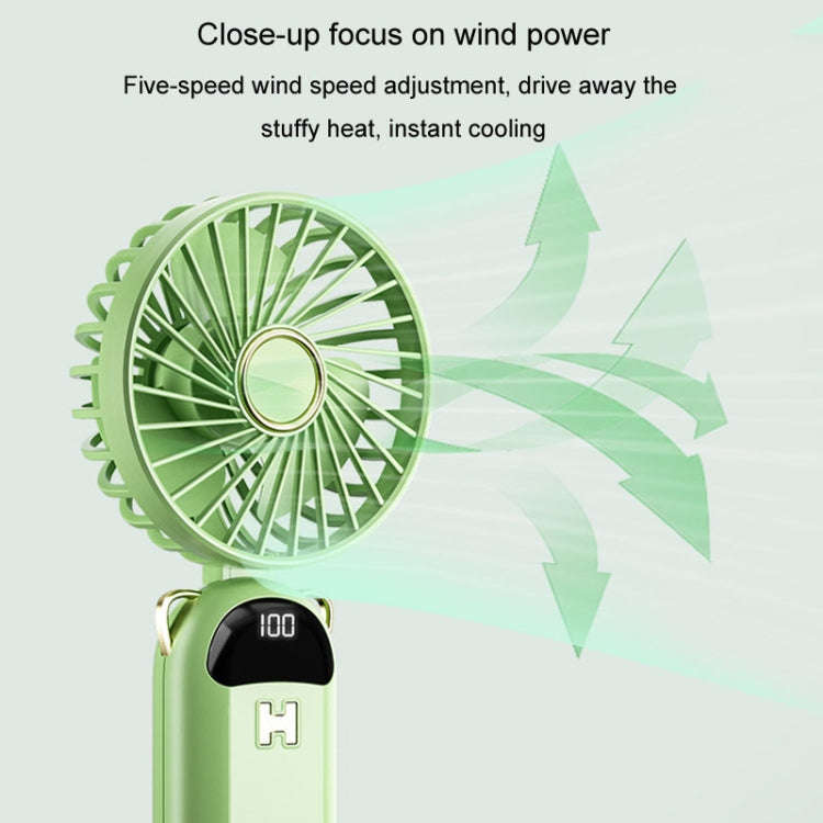 Foldable Digital Display USB Charging Fan Handheld Mute Hanging Neck Outdoor Small Fan(Blue)