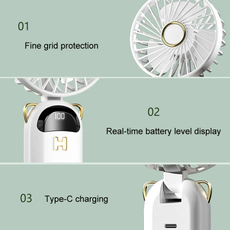 Foldable Digital Display USB Charging Fan Handheld Mute Hanging Neck Outdoor Small Fan(Green)