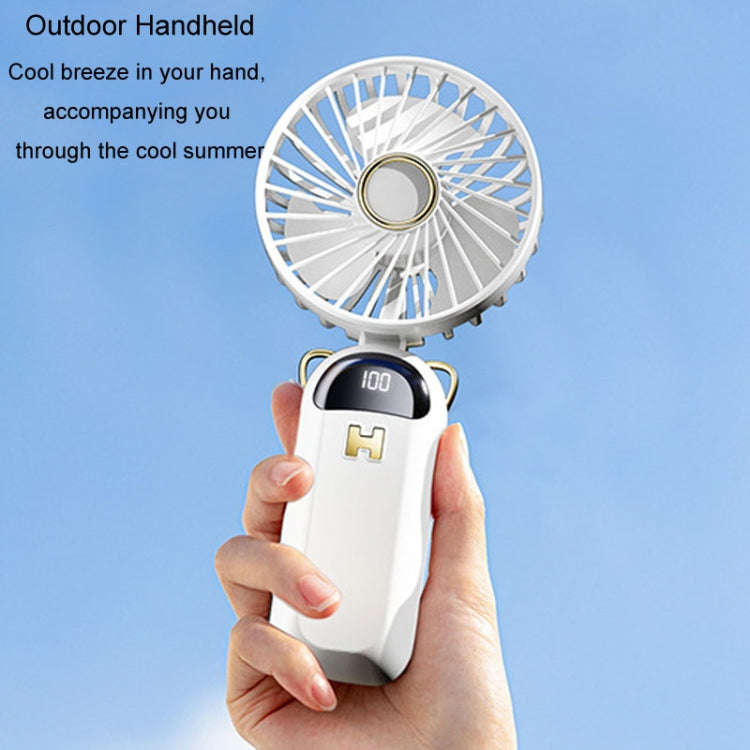 Foldable Digital Display USB Charging Fan Handheld Mute Hanging Neck Outdoor Small Fan(Blue)