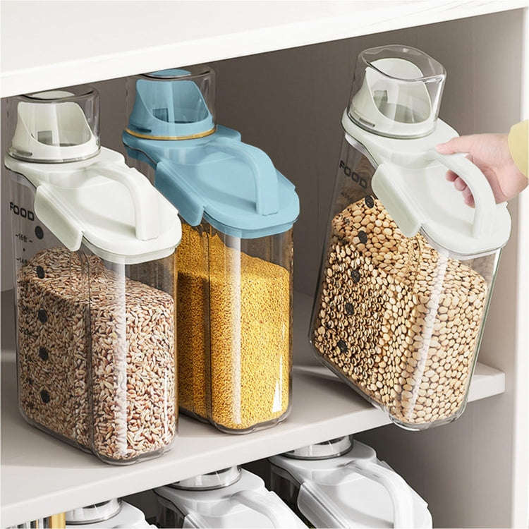 1600ml Plastic Sealed Grains Container Dry Food Storage Bin with Measuring Cup Pouring Spout(Blue)