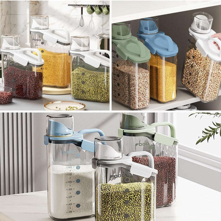 1600ml Plastic Sealed Grains Container Dry Food Storage Bin with Measuring Cup Pouring Spout(Blue)