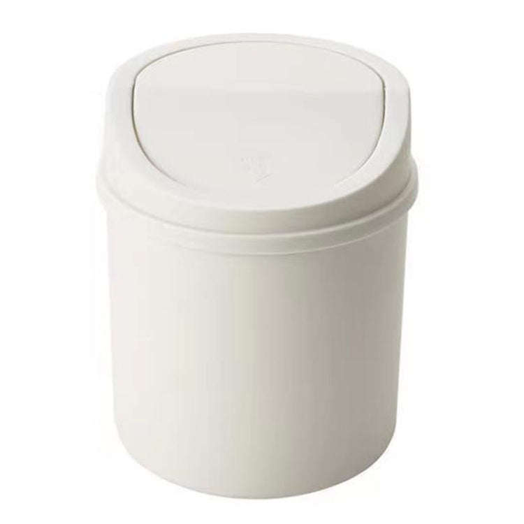 Mini Flip Lid Desktop Trash Can Student Dormitory Living Room Cute Storage Bucket(White)