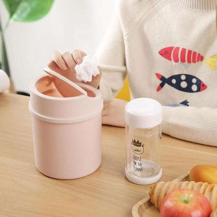 Mini Flip Lid Desktop Trash Can Student Dormitory Living Room Cute Storage Bucket(Pink)