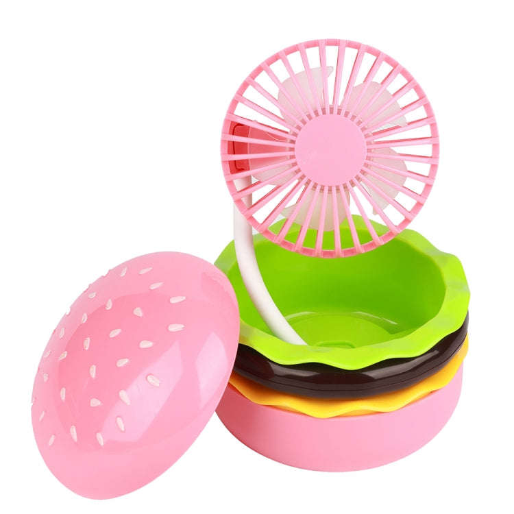 Hamburger Shaped Mini Desktop Fan with Cosmetic Mirror(Pink)